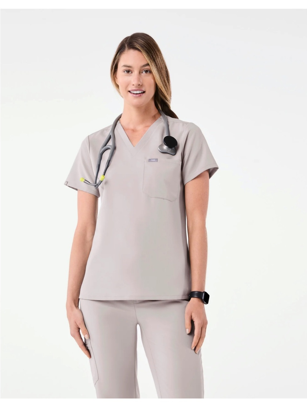 Figs Light Gray Technical Scrub Top - V-Neck